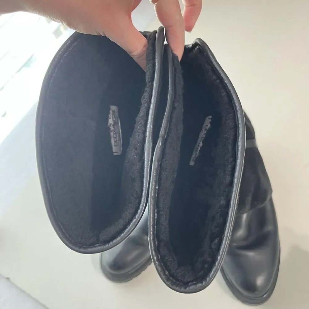 La Canadienne Boots Womens Size 8.5 Black Leather Shearling Lined Pull On Winter